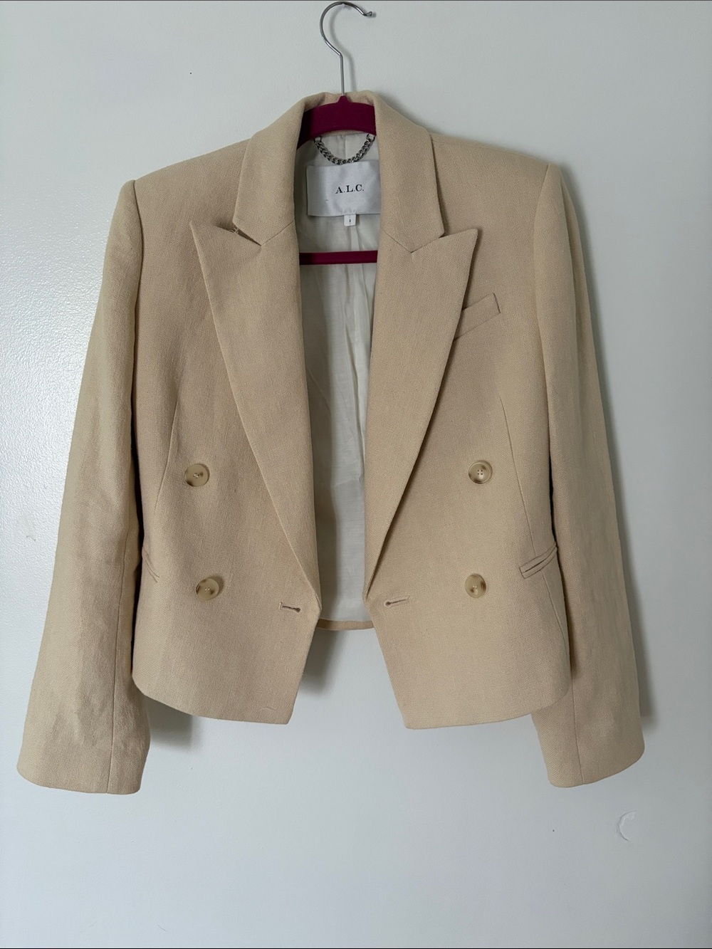 A.L.C. Double-Breasted Cropped Blazer in Light Beige